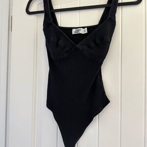 Tiger Mist Black Asymmetrical Fitted Bodysuit